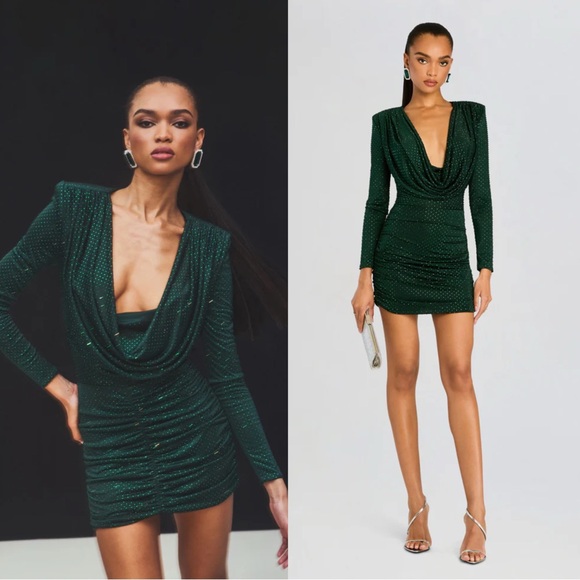 NWT Retrofete Embellished Alpine Mini Dress in Green Pine Size Medium Holiday